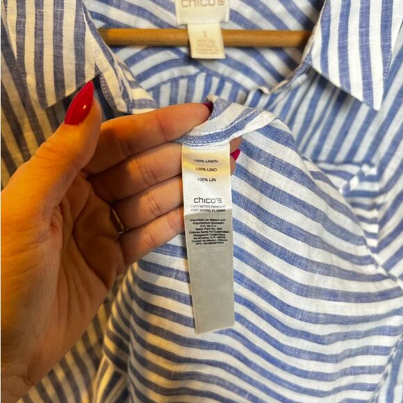 Chicos No Iron Linen Striped Shirt 1 - Picture 6 of 7